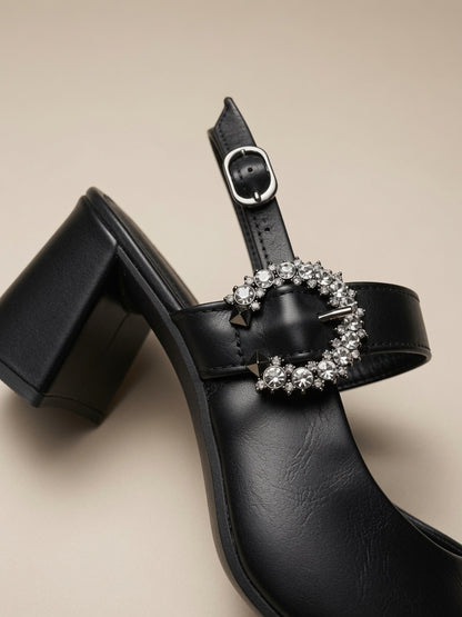 Slingback Dakota salto bloco couro | Elite Calçados