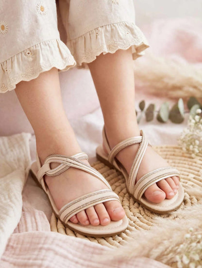 Sandália Infantil Rasteira Pink Cats Brilho Creme