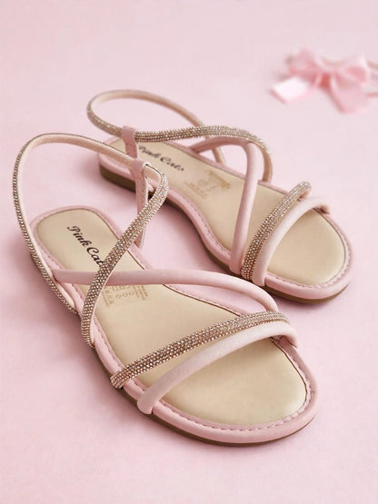 Sandália Infantil Rasteira Pink Cats Tiras com Strass