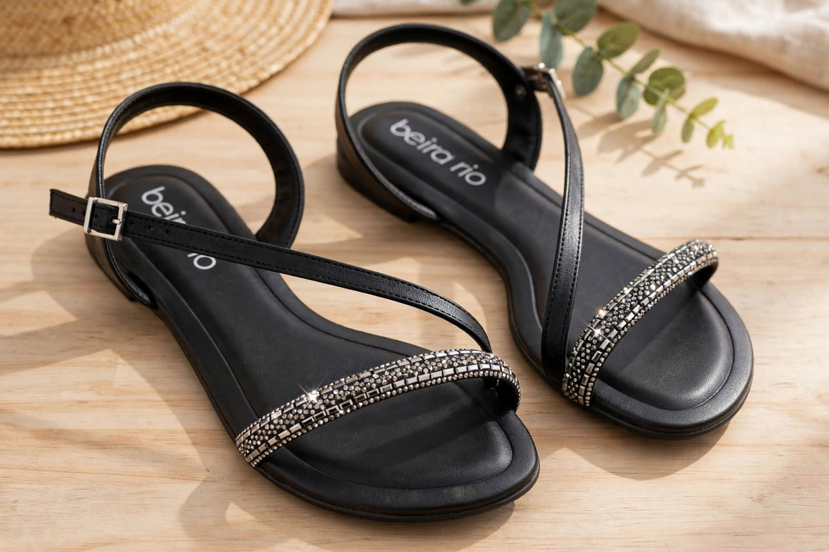 Rasteirinha Feminina Beira Rio Rasteira Strass Brilho Fivela